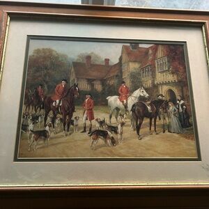 Classic Fox Hunt Horse & Hounds Wall Art Print in Brown and Cream